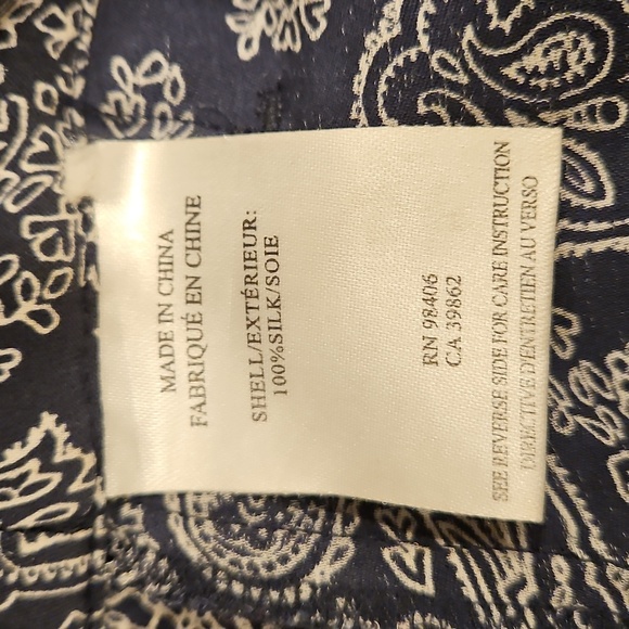 THEORY Mitrana Georgette Wide Leg Pant ~ 100% Silk Navy Blue Paisley Print Large - Picture 14 of 15